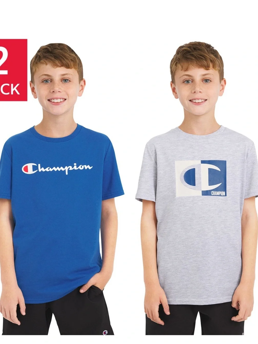 Champion Gray & Blue Block Logo T‑Shirt